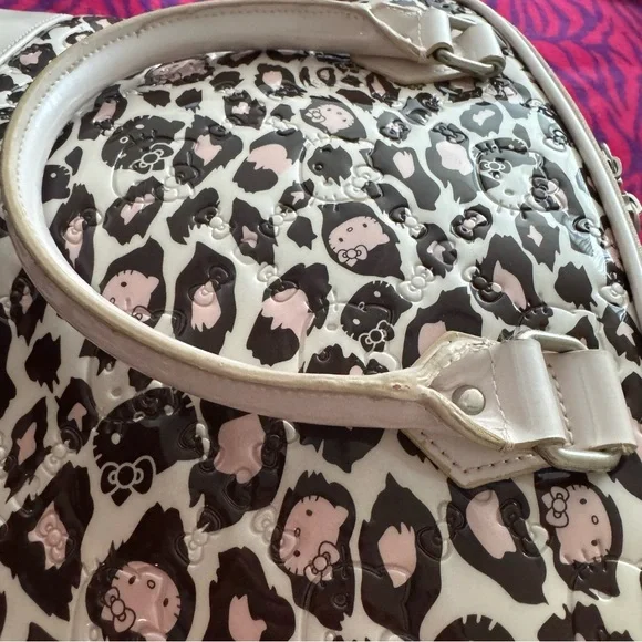 Hello Kitty Large Leopard Print Vinyl Top Handle Purse - Picture 13 of 16